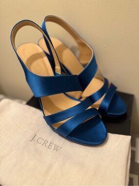 NIB J.Crew Georgina Strappy Satin Platform Heels - Azure Blue 8 Made in Italy